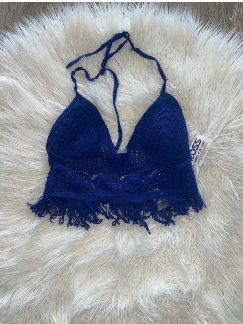 Crochet Fringe Bralette Top - Royal Blue
